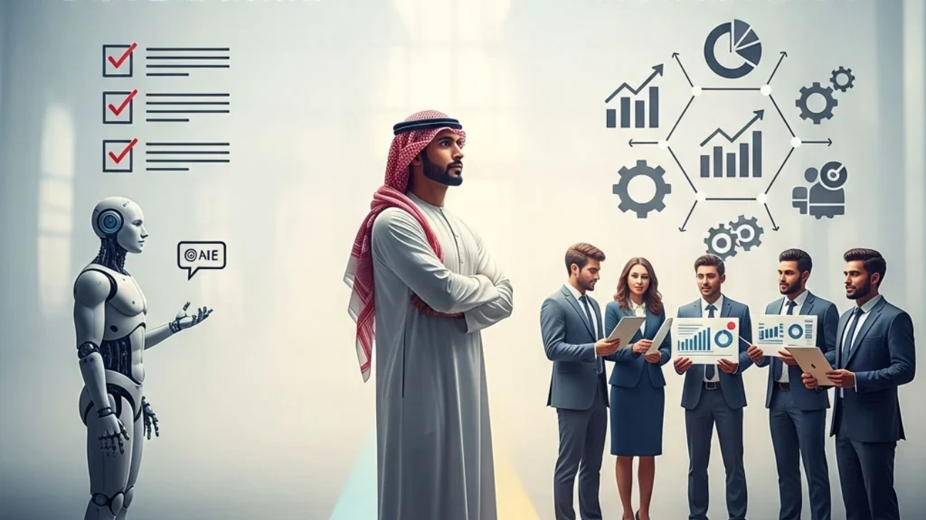 رجل يوضح الفرق بين التنفيذ الأساسي والنجاح الفعلي بفضل اختيار شركة برمجيات موثوقة تساعدك على النجاح.